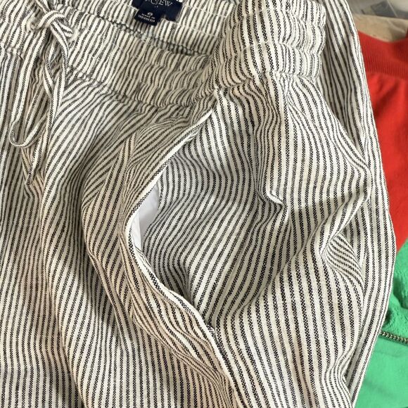 J.CREW Linen-Blend Slim Wide-Leg Drawstring Pant 6 Striped White Pull-On NWT B25 - Picture 5 of 6